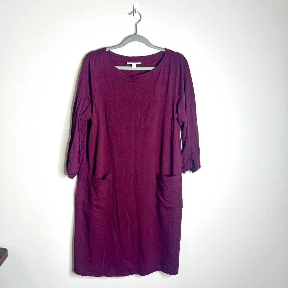 PureJill Affinity French Terry Plum Purple Shift Dress Front Pockets Sz Large